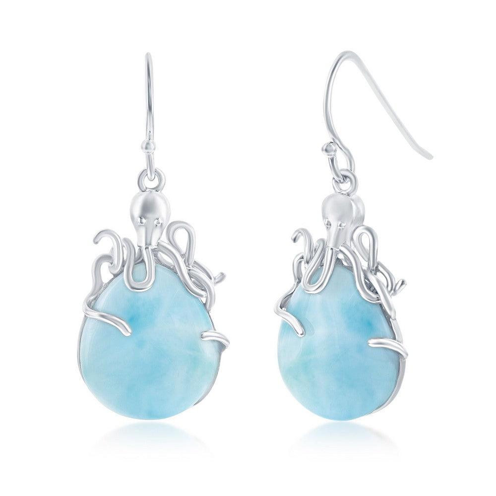 Sterling Silver Pear-Shaped Larimar Octopus Earrings
