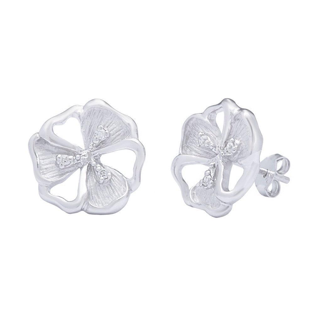 Sterling Silver Petunia Shaped Diamond Earrings