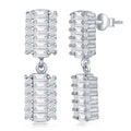 Sterling Silver Rectangle Baguette CZ Earrings