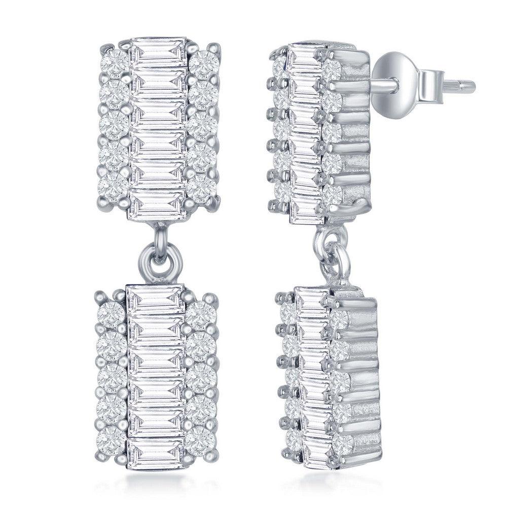 Sterling Silver Rectangle Baguette CZ Earrings