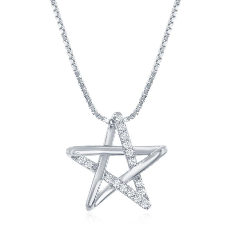 Sterling Silver Rhodium Plated Cubic Zirconia Star Necklace