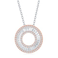 Sterling Silver Rose Gold Plated Baguette CZ Open Circle Necklace
