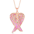 Sterling Silver Rose GP Pink Inlay Opal Angel Wings Pendant