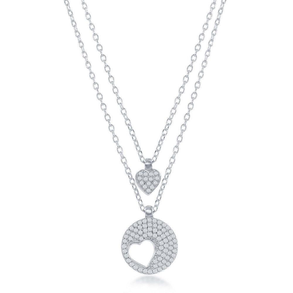 Sterling Silver Round Heart Cut-Out Double Strand Necklace