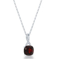 Sterling Silver Small Square Garnet with White Topaz on Top Pendant
