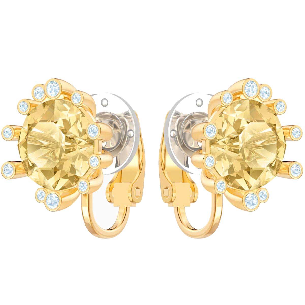 Swarovski Women's Clip Earrings - Olive Gold Tone Plated Brown Crystal | 5485463