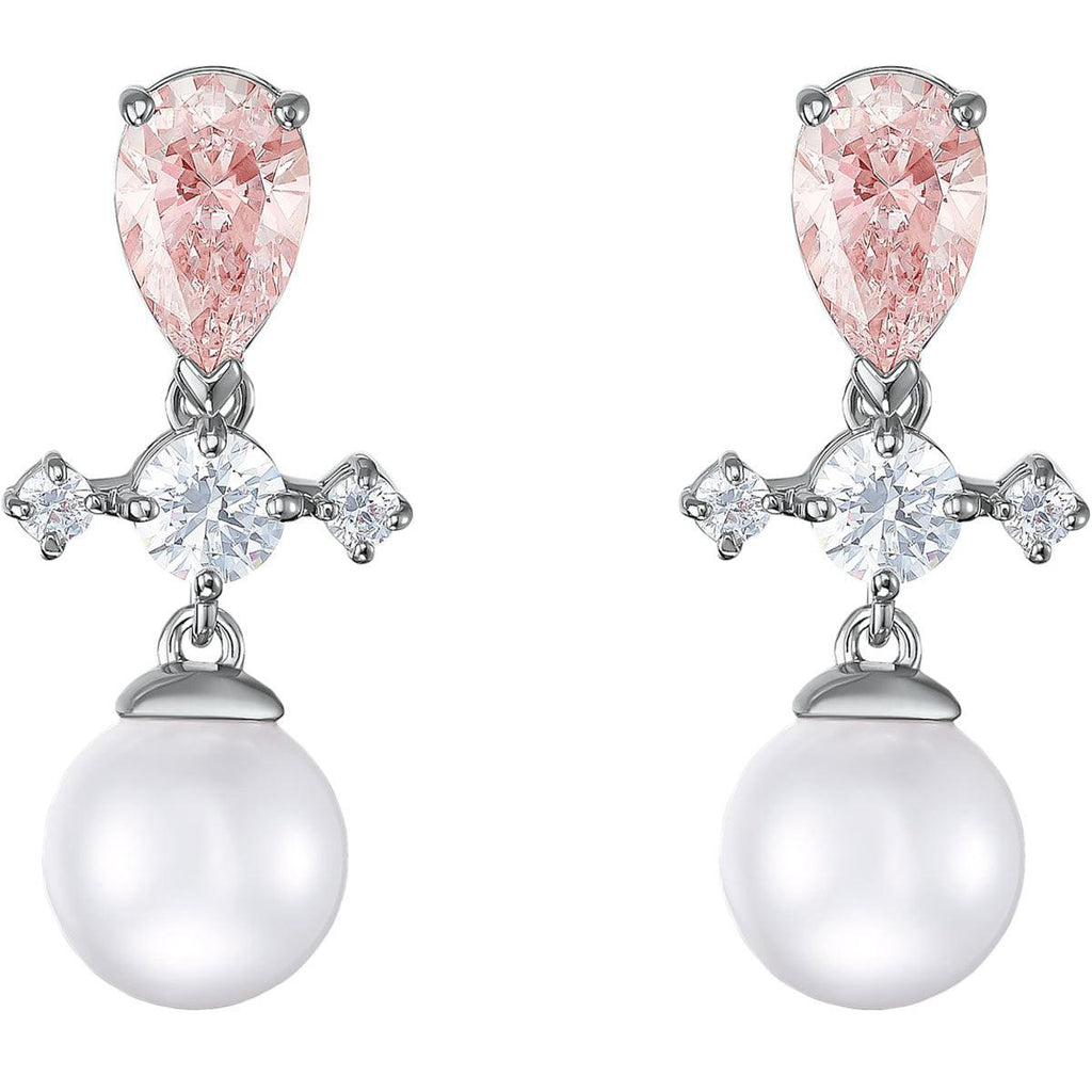 Swarovski Women's Drop Earrings - Perfection Pierced Pearl Rhodium Plated | 5516592