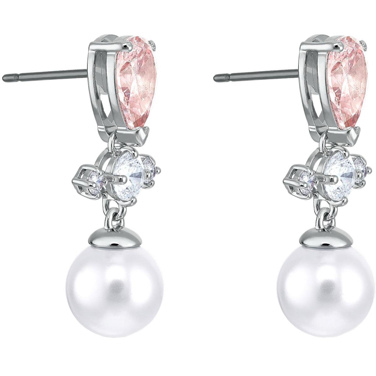 Swarovski Women's Drop Earrings - Perfection Pierced Pearl Rhodium Plated | 5516592