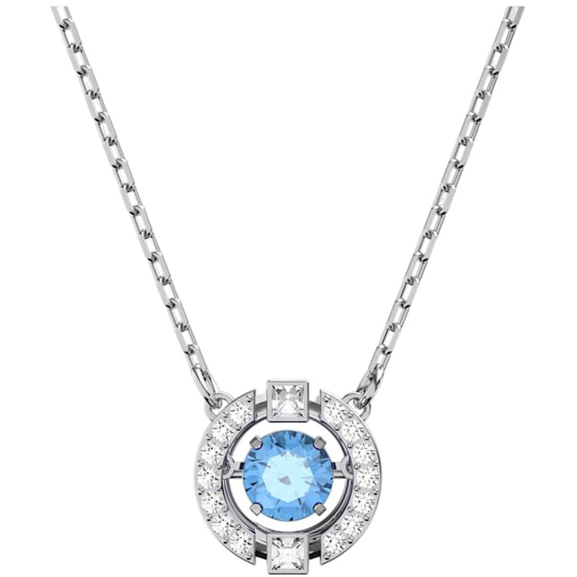 Swarovski Women's Necklace - Sparkling Dance Rhodium Plated Round Blue Stone | 5279425