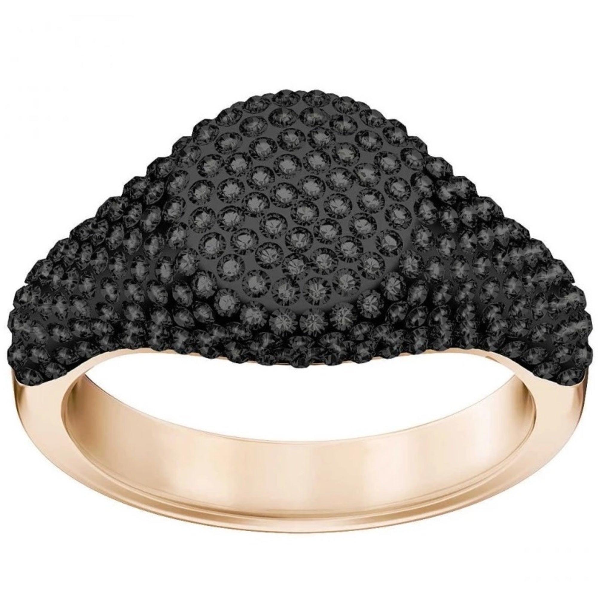 Swarovski Women's Ring - Stone Signet Black Crystal Rose Gold Tone, Size 6.75 | 5406222