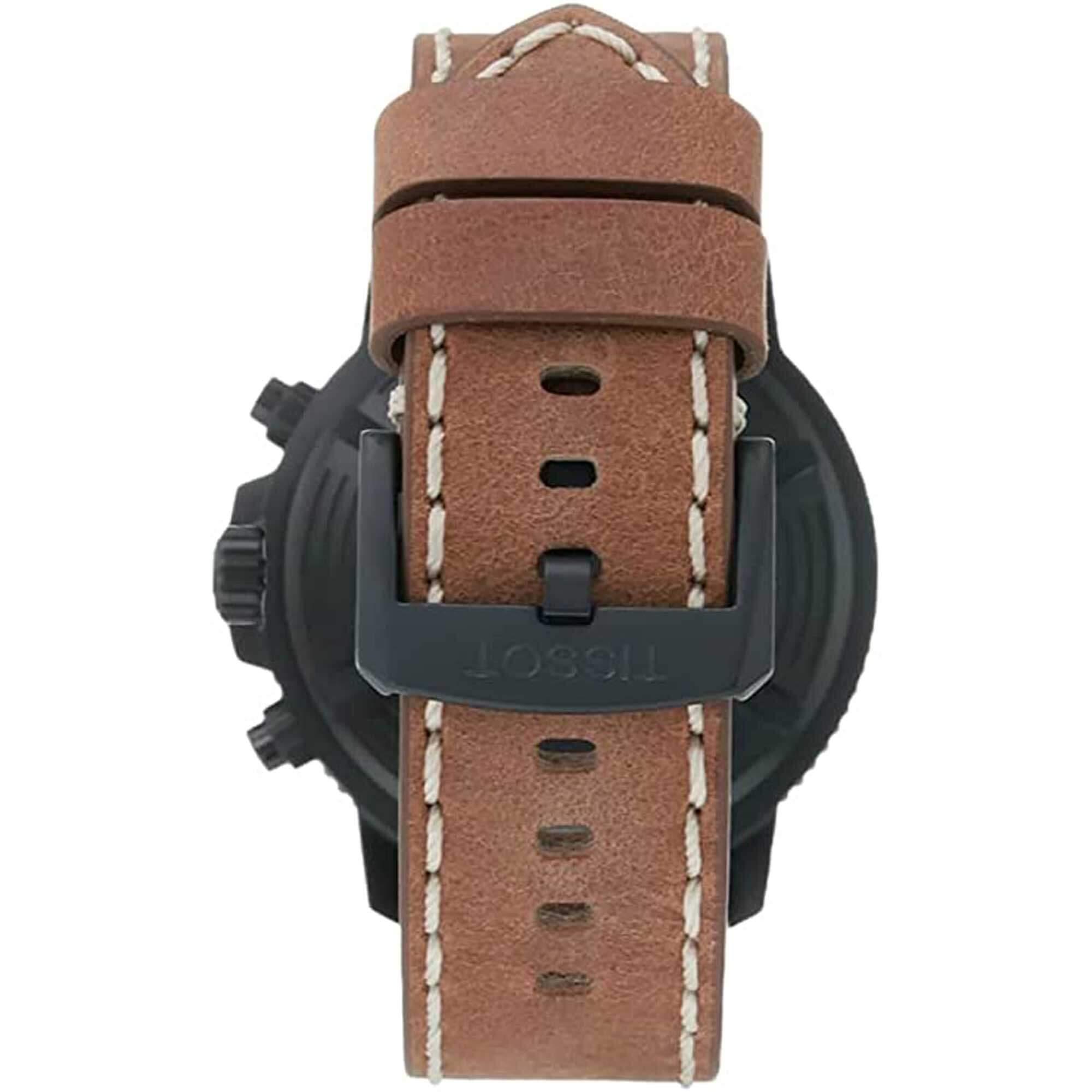 Tissot Men's Chronograph Watch - Seastar 1000 Black Case Brown Strap | T1204173605100