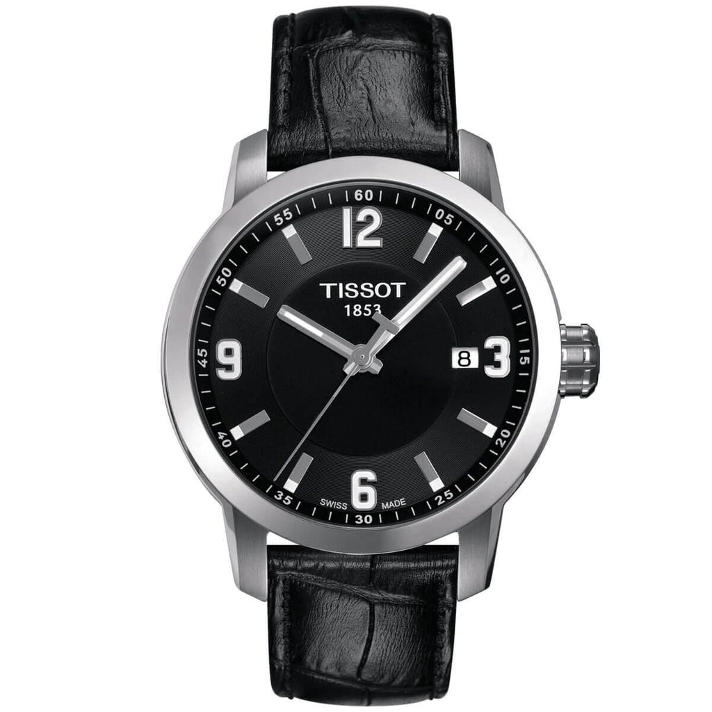 Tissot Men's Quartz Watch - PRC 200 Black Dial Leather Strap | T0554101605700
