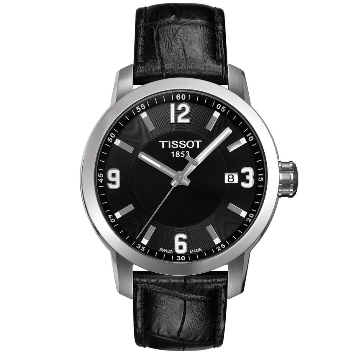 Tissot Men's Quartz Watch - PRC 200 Black Dial Leather Strap | T0554101605700