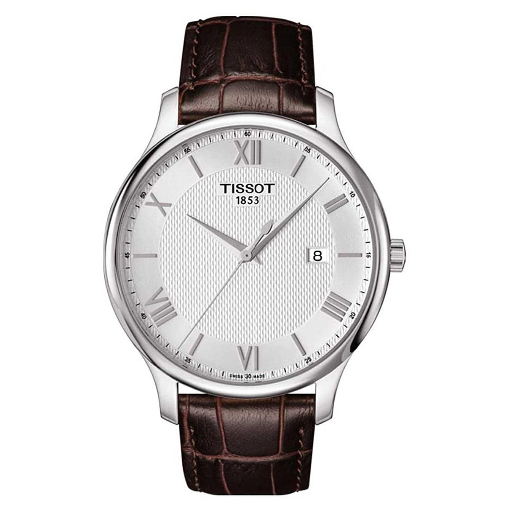 Tissot Men's Watch - Tradition Silver Tone Dial Brown Leather Strap | T0636101603800