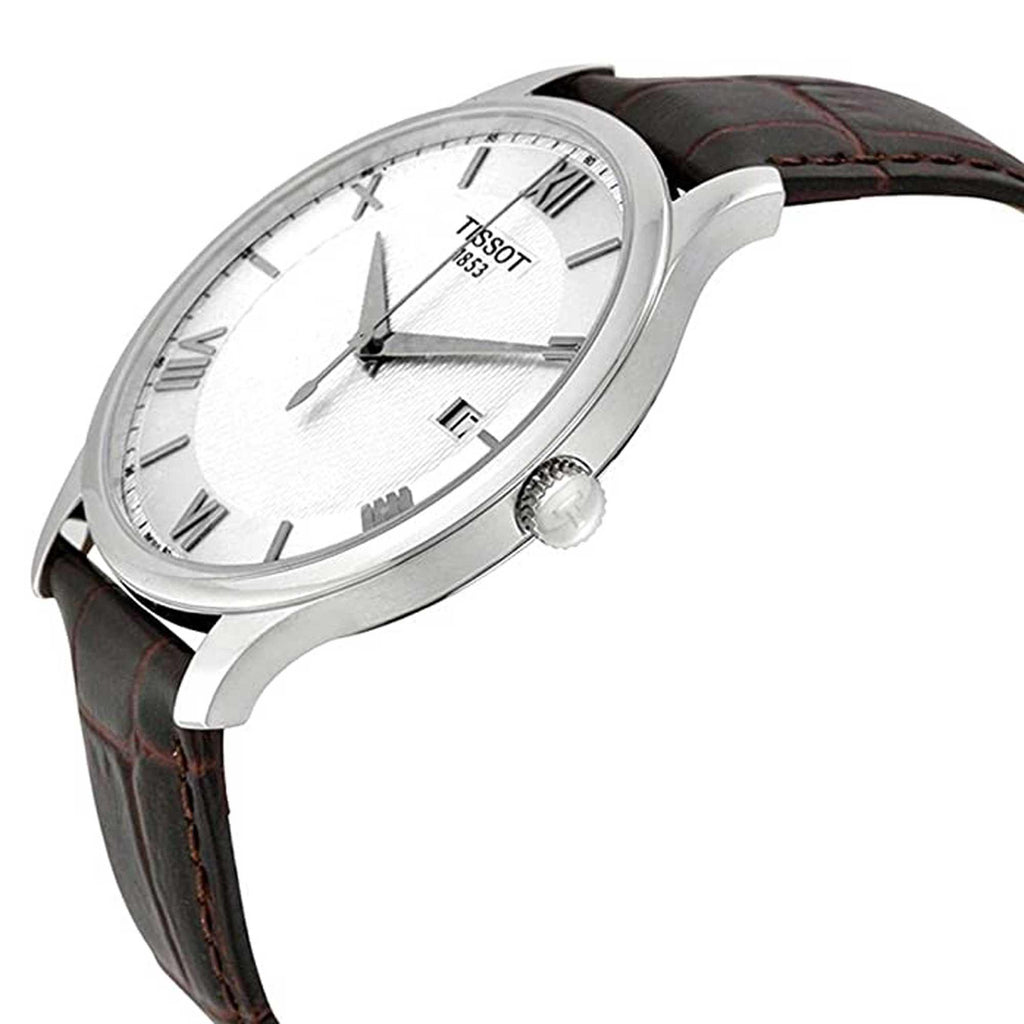 Tissot Men's Watch - Tradition Silver Tone Dial Brown Leather Strap | T0636101603800
