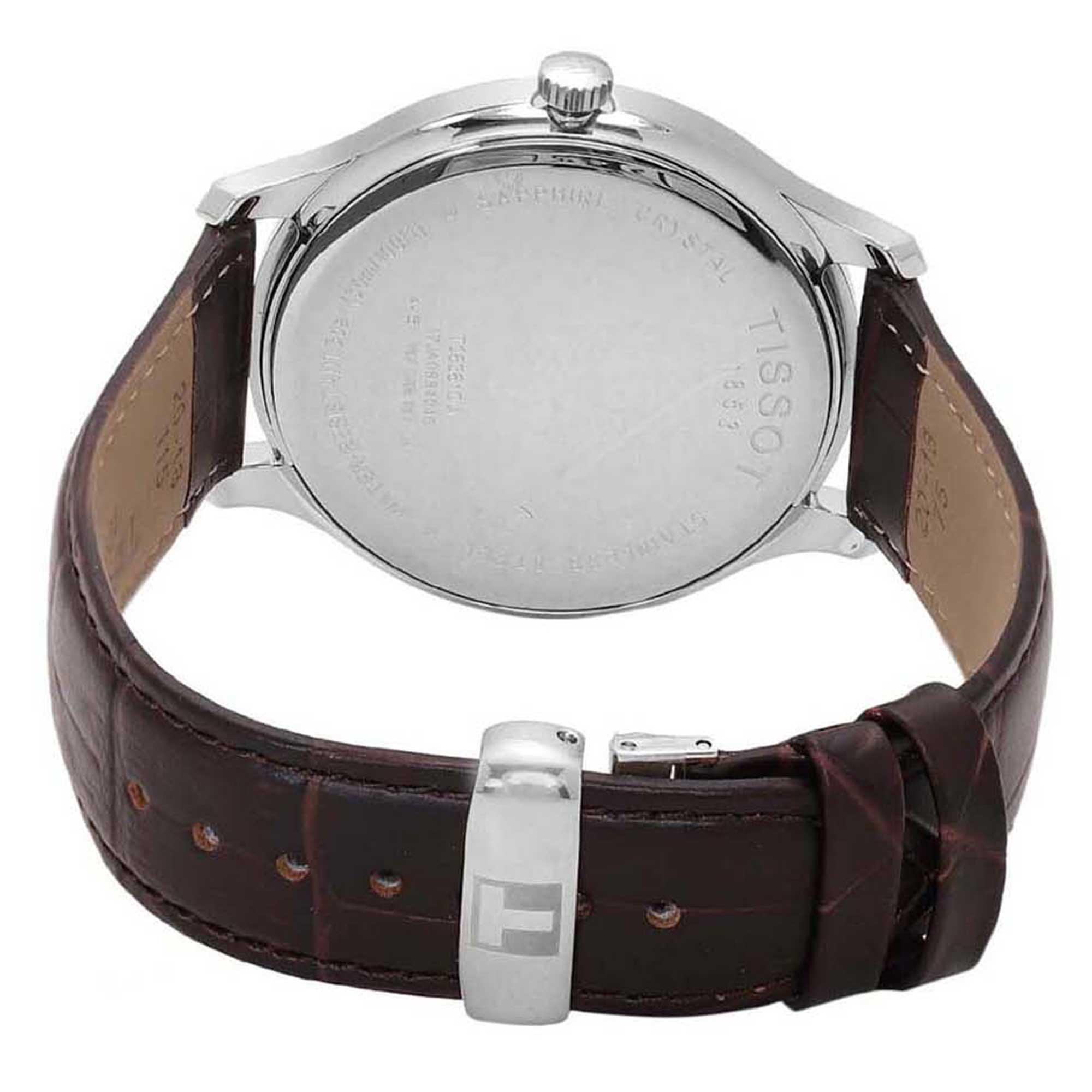 Tissot Men's Watch - Tradition Silver Tone Dial Brown Leather Strap | T0636101603800