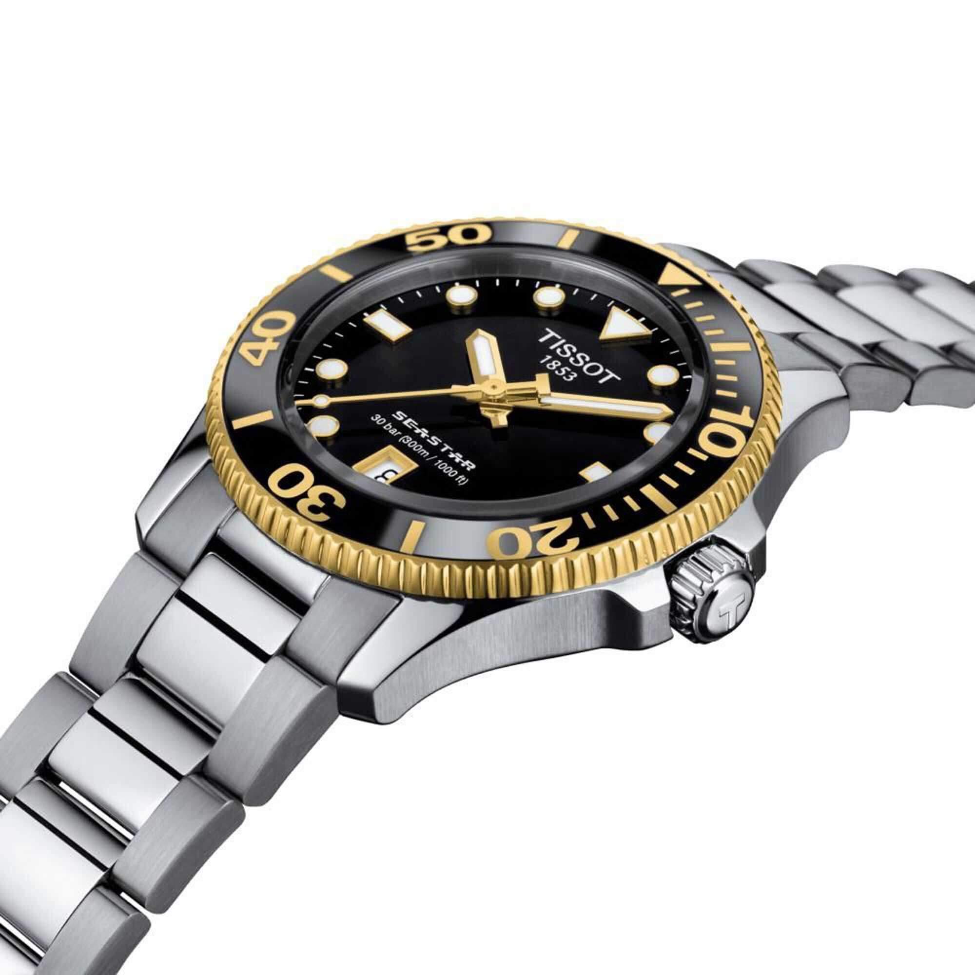 Tissot Unisex Watch - Seastar 1000 Quartz Black Dial Two Tone Case | T1202102105100