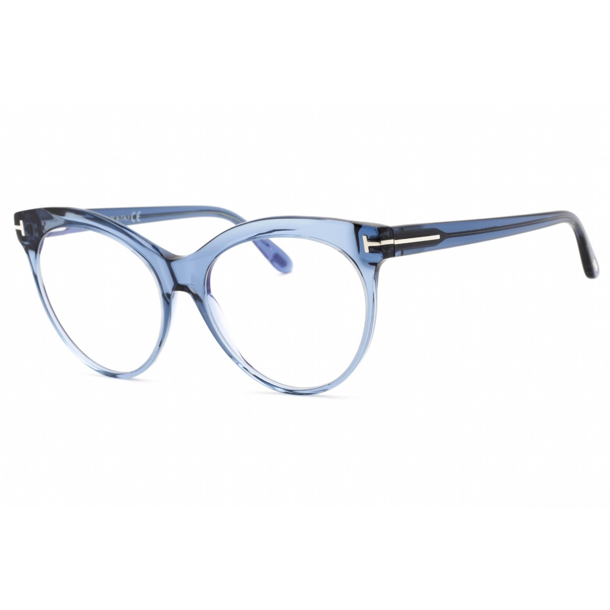 Tom Ford Women's Eyeglasses - Full Rim Shiny Blue Acetate Round Frame | FT5827-B 090