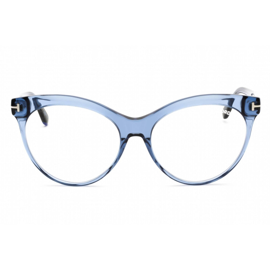Tom Ford Women's Eyeglasses - Full Rim Shiny Blue Acetate Round Frame | FT5827-B 090